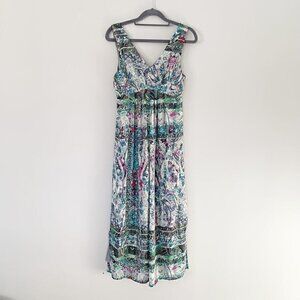 Presley Skye v-neck mixed floral sleeveless lined midi dress - Size PXS